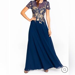 "IVANNA" LONG EMBROIDERED MESH CAP SLEEVE DRESS